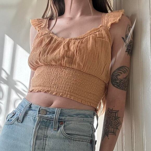 Free People Orange Bohemian Crop Top Small Festival Boho Hippie Fairycore - Picture 1 of 6